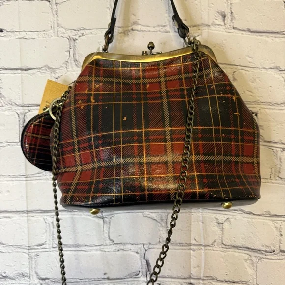 Patricia Nash Tartan Plaid Kiss Lock Frame Bag Anniversary Leather Purse - Picture 6 of 10